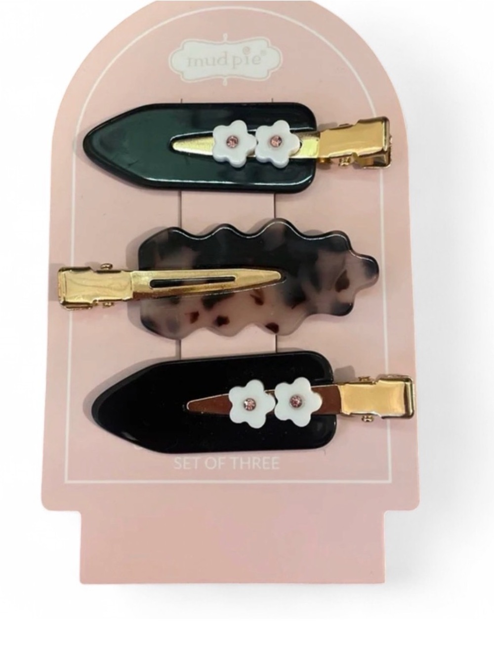 Creaseless Hair Clips Mud Pie set of 3 Gold tone tortoise shell black white NWT